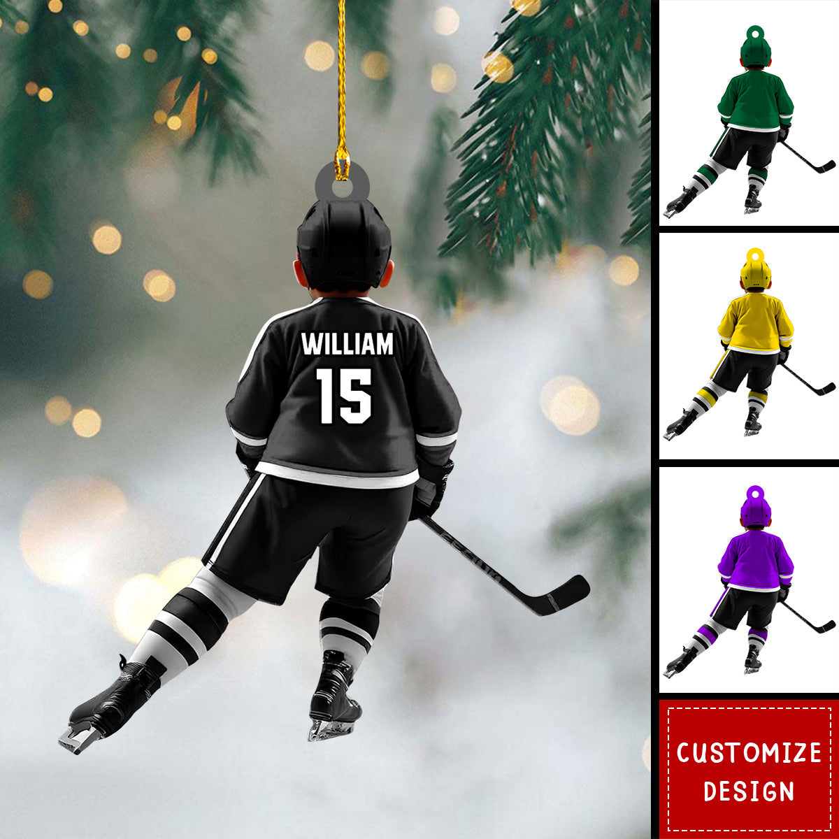 Personalized Kid Hockey Player Ornament - Gifts For Kid Hockey Lovers