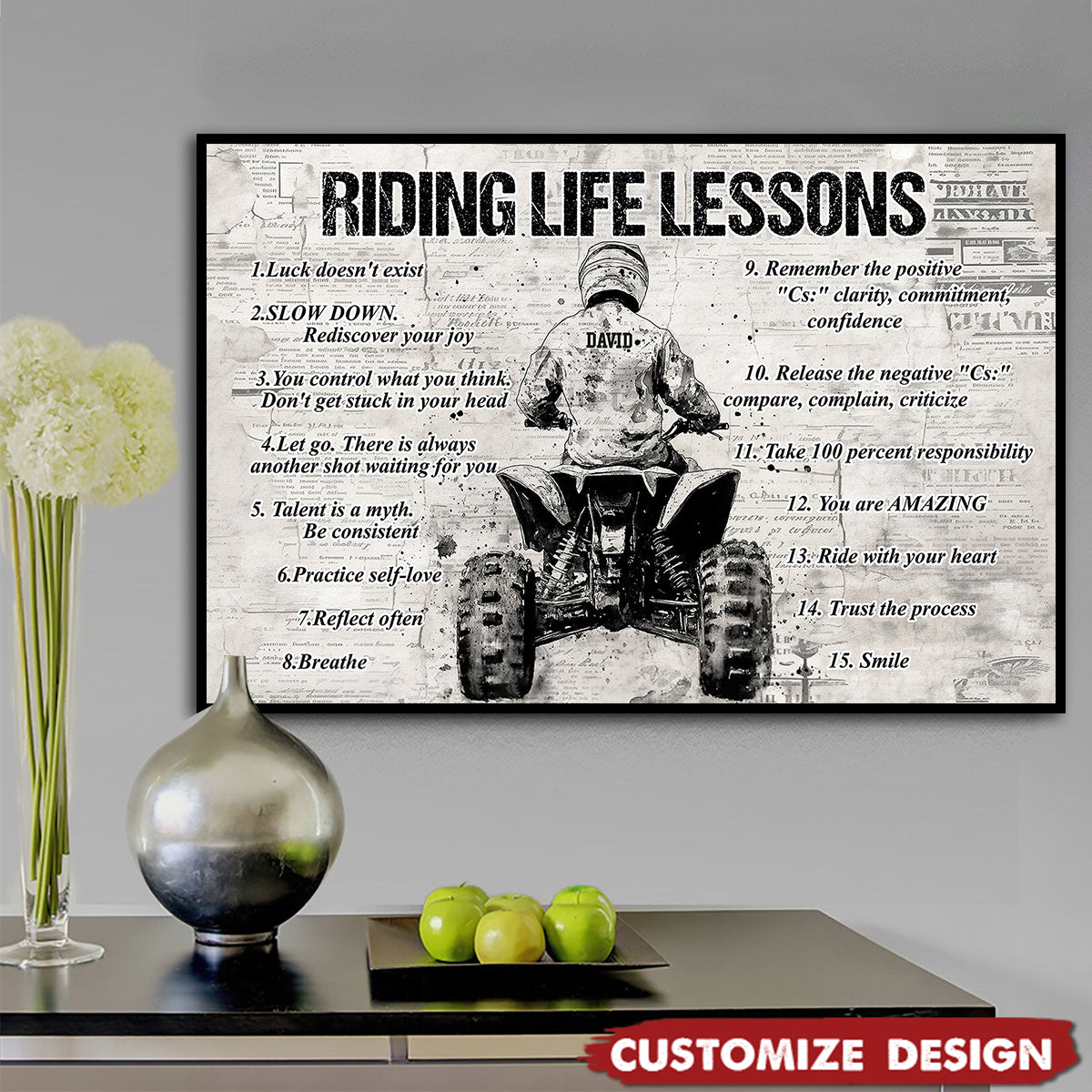 Personalized 4 Wheeler Riding Life Lessons Cool Quotes Poster - Gift For Biker