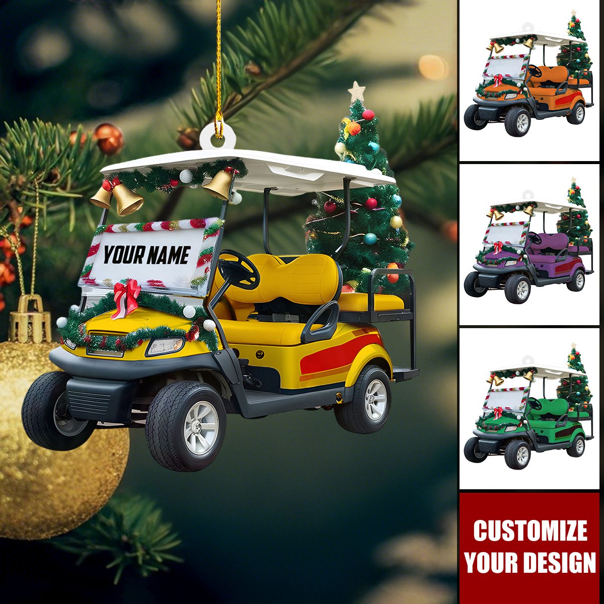 Personalized Golf Christmas Ornament, Custom Golf Cart Ornaments