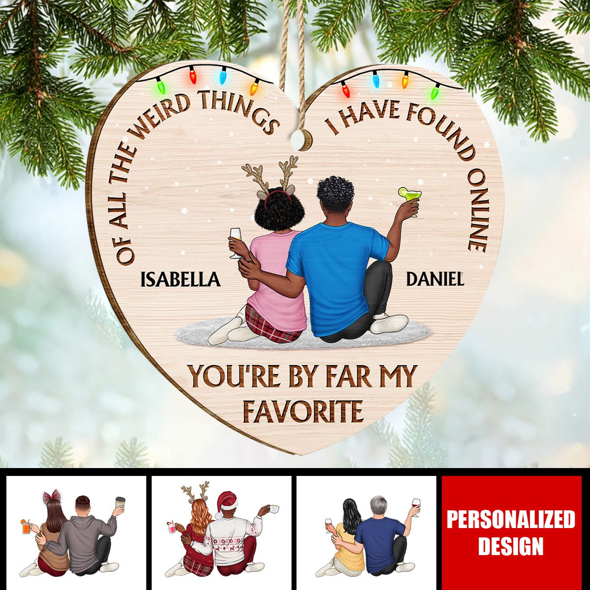 2024 New Release - Wish You A Wonderful Christmas - Couple Personalized Custom Ornament - Wood Custom Heart Shaped - Christmas Gift For For Husband Wife, Anniversary