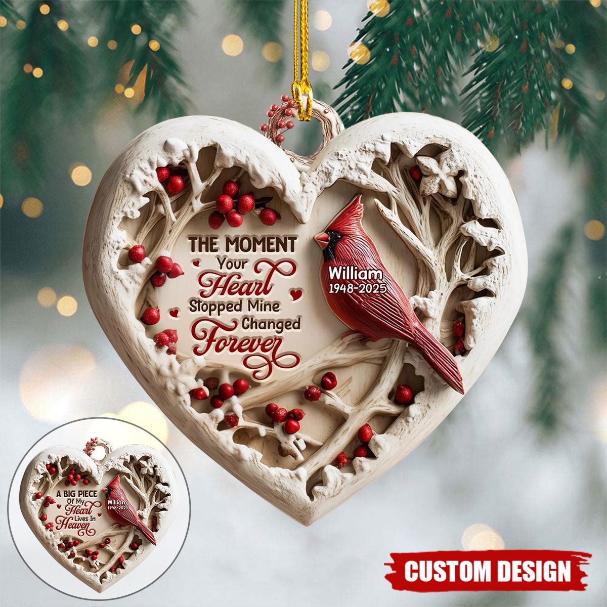 Personalized Cardinal Memorial Ornament, A Big Piece of My Heart Lives In Heaven, Sympathy Gift