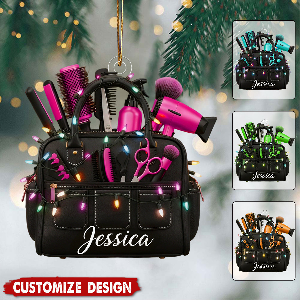 Personalized Hairstylist Bag Christmas Ornament  - Gift for Hairdresser And Barber