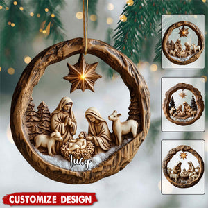 Rustic Holy Family Wooden Nativity Scene Christmas Ornament –  Christian Gift Christmas