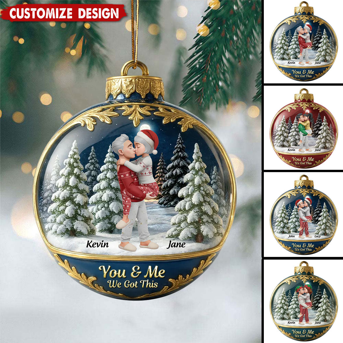 Snow Globe Kissing Couple - Personalized Acrylic Ornament - Christmas Gift for Couple