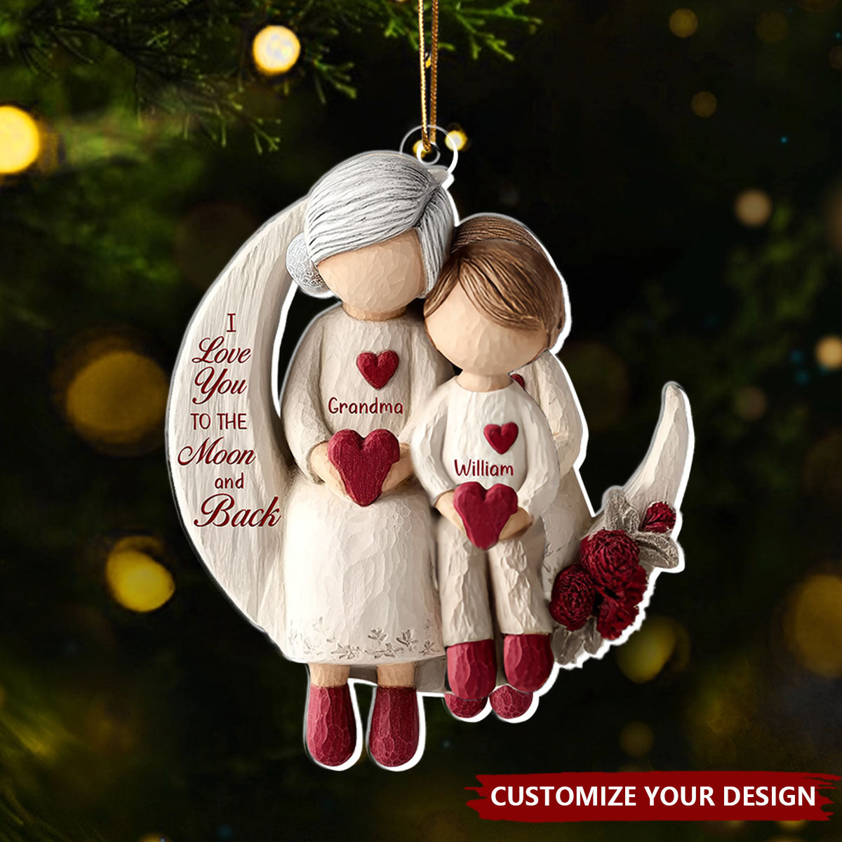 Grandma And Grandchild Moon Love - Personalized Acrylic Ornament
