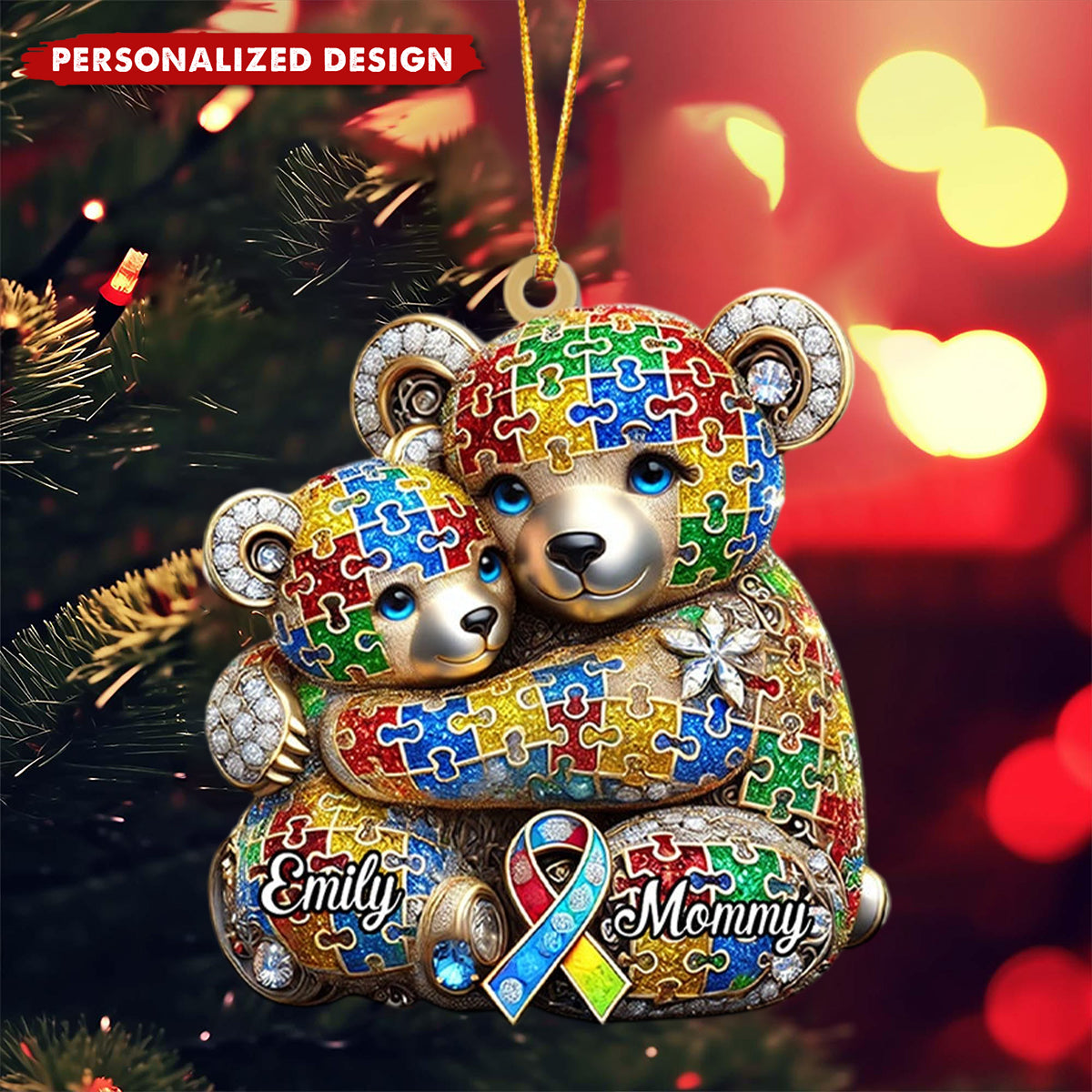 Mama Bear - Personalized Autism Awareness Ornament