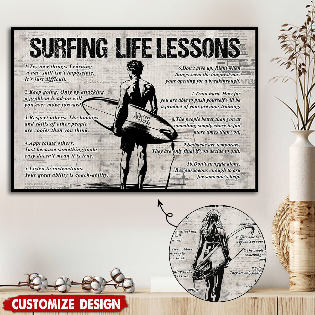 Personalized Surfing Life Lessons Poster-Gift For Surfing Lovers