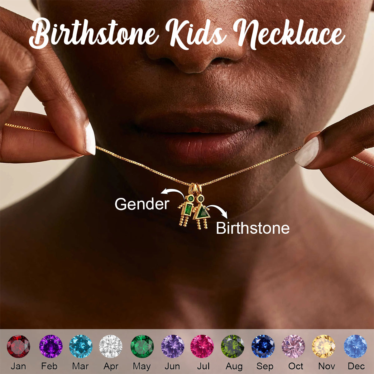 Personalized Birthstone Kids Charms Necklace - Gift for Mom Grandma