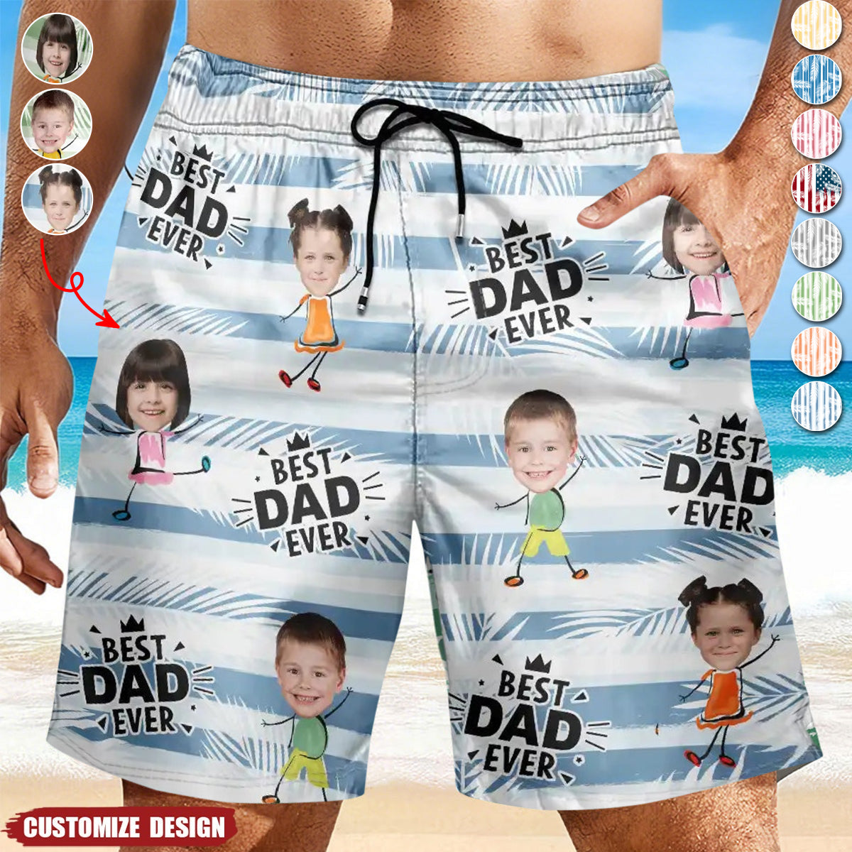 Custom Photo Best Dad Grandpa Ever - Personalized Unisex Beach Shorts