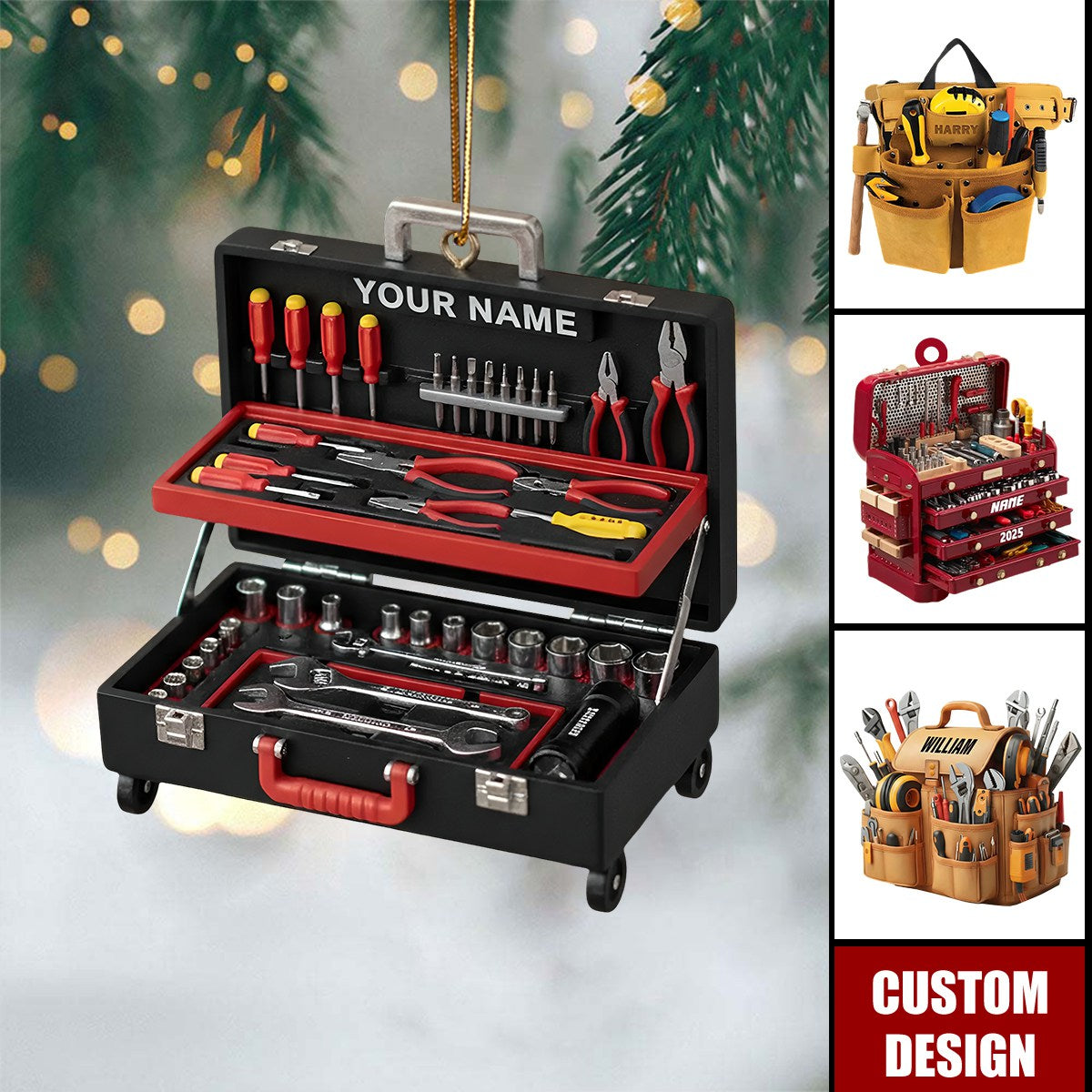 Personalized Toolbox Christmas Ornament, Gift for Handyman, Mechanic, or Tool Lover