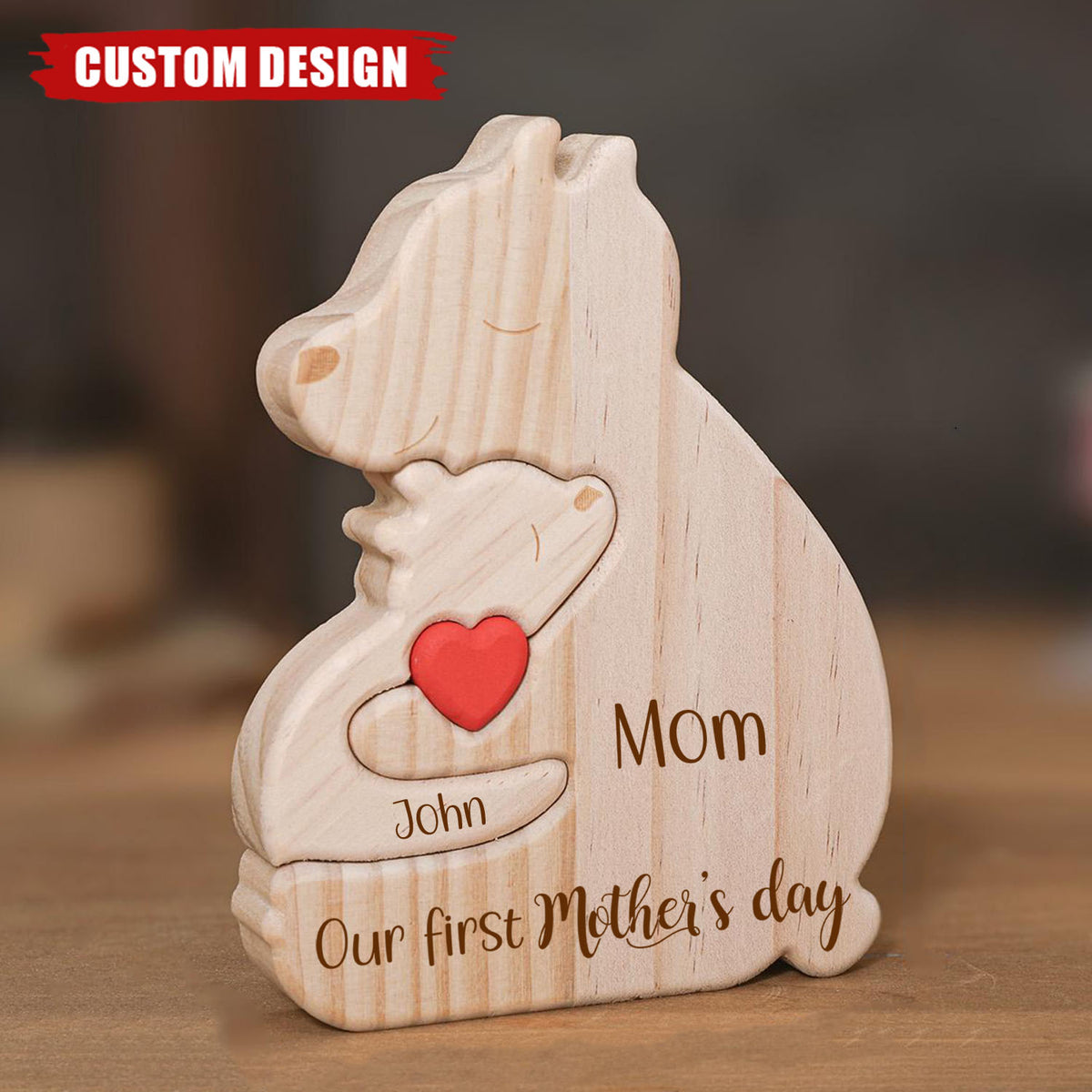 Wooden Bear Mom And Baby - Personalized Wooden Puzzle, Mother's Day Gift