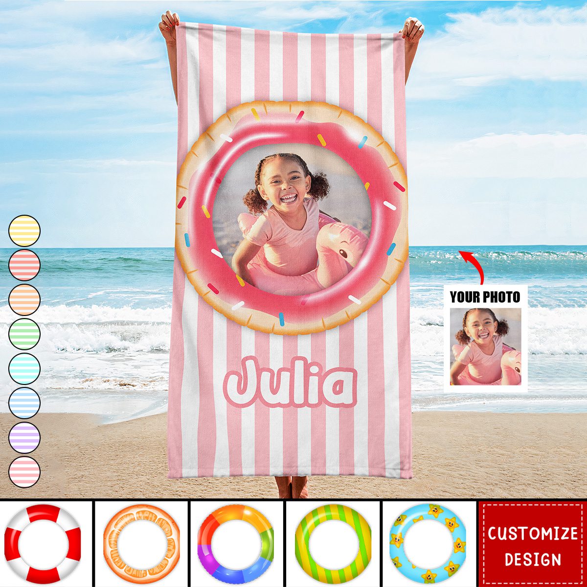 Kid Float Pool Party - Personalized Photo Beach Towel