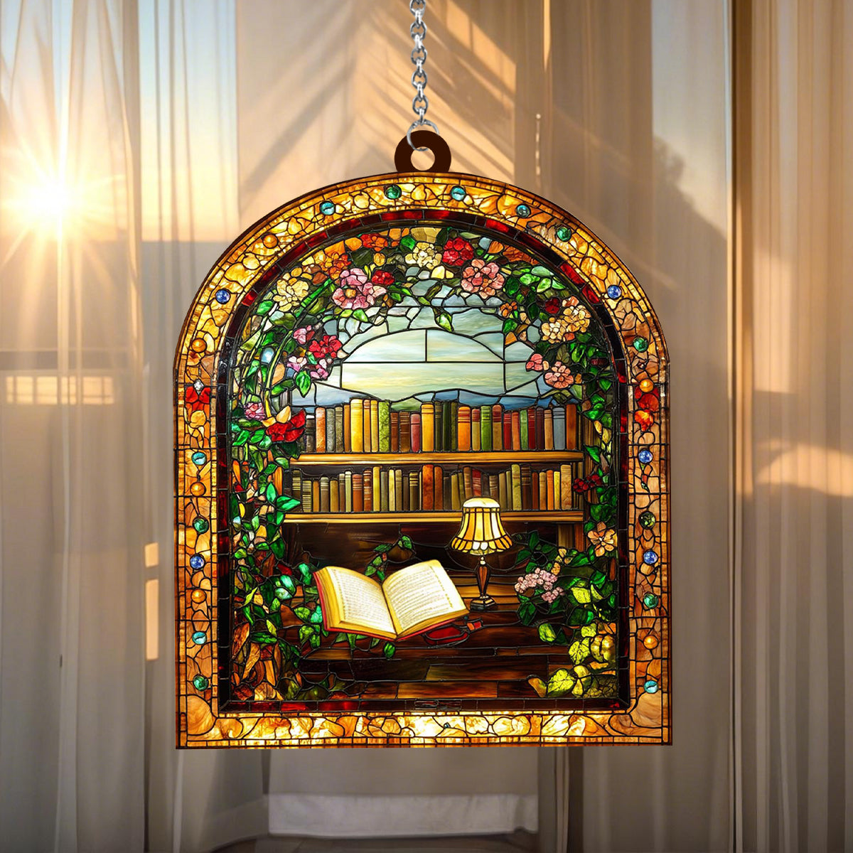 Library Bookshelf Window Hanging - Gift for Book Lover