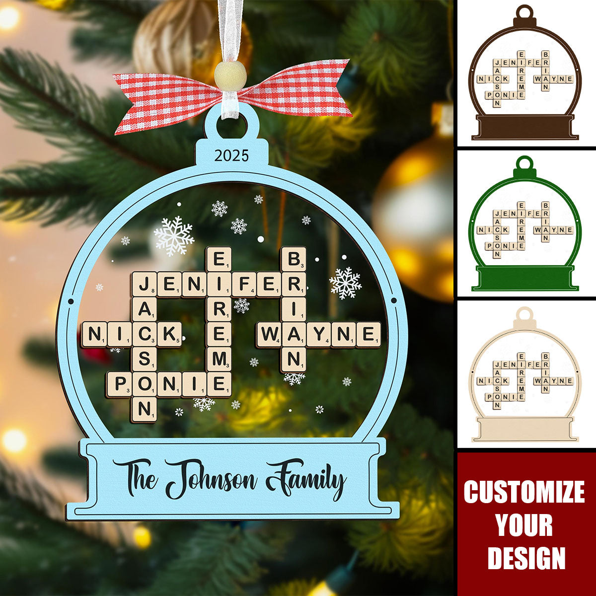 Family Crossword Christmas Ornament, Scrabble Personalized Christmas Ornament