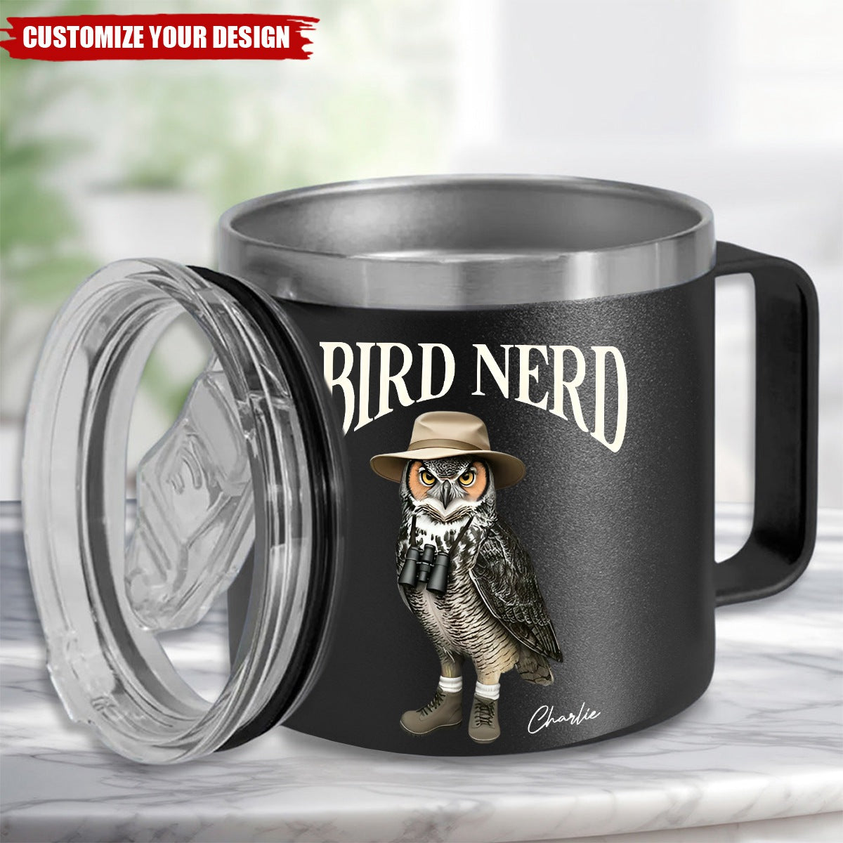 Bird Nerd Funny Bird Watcher, Bird Twitcher Gift for Bird Lover Personalized Stainless Steel Tumbler With Handle