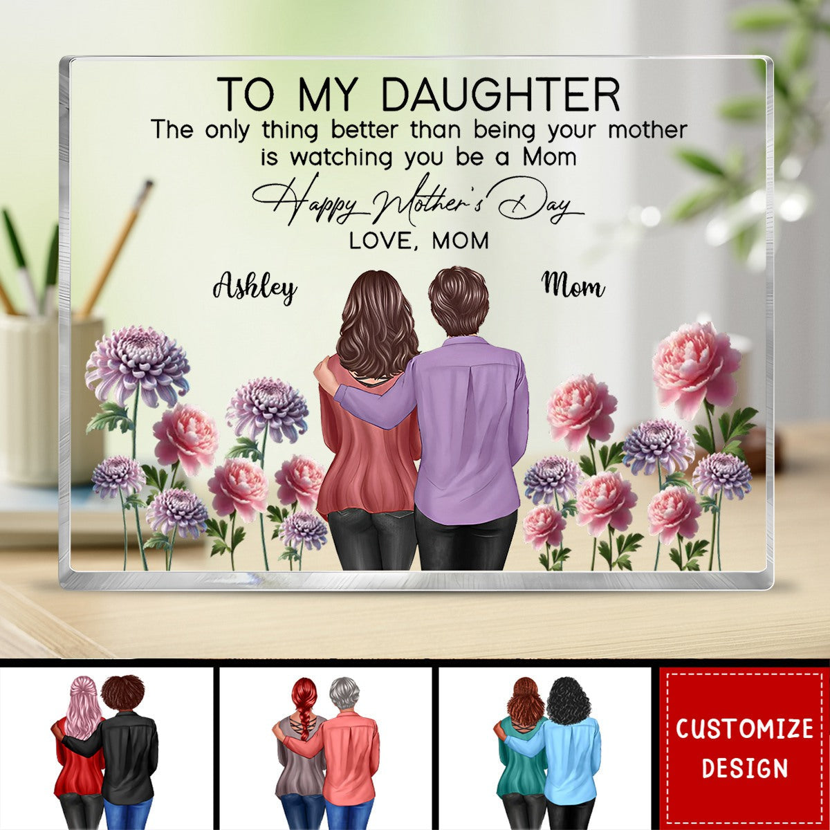To My Daughter From Mom Happy Mother's Day Birth Flower Personalized Acrylic Block Plaque, Mother's Day Gift For Daughter