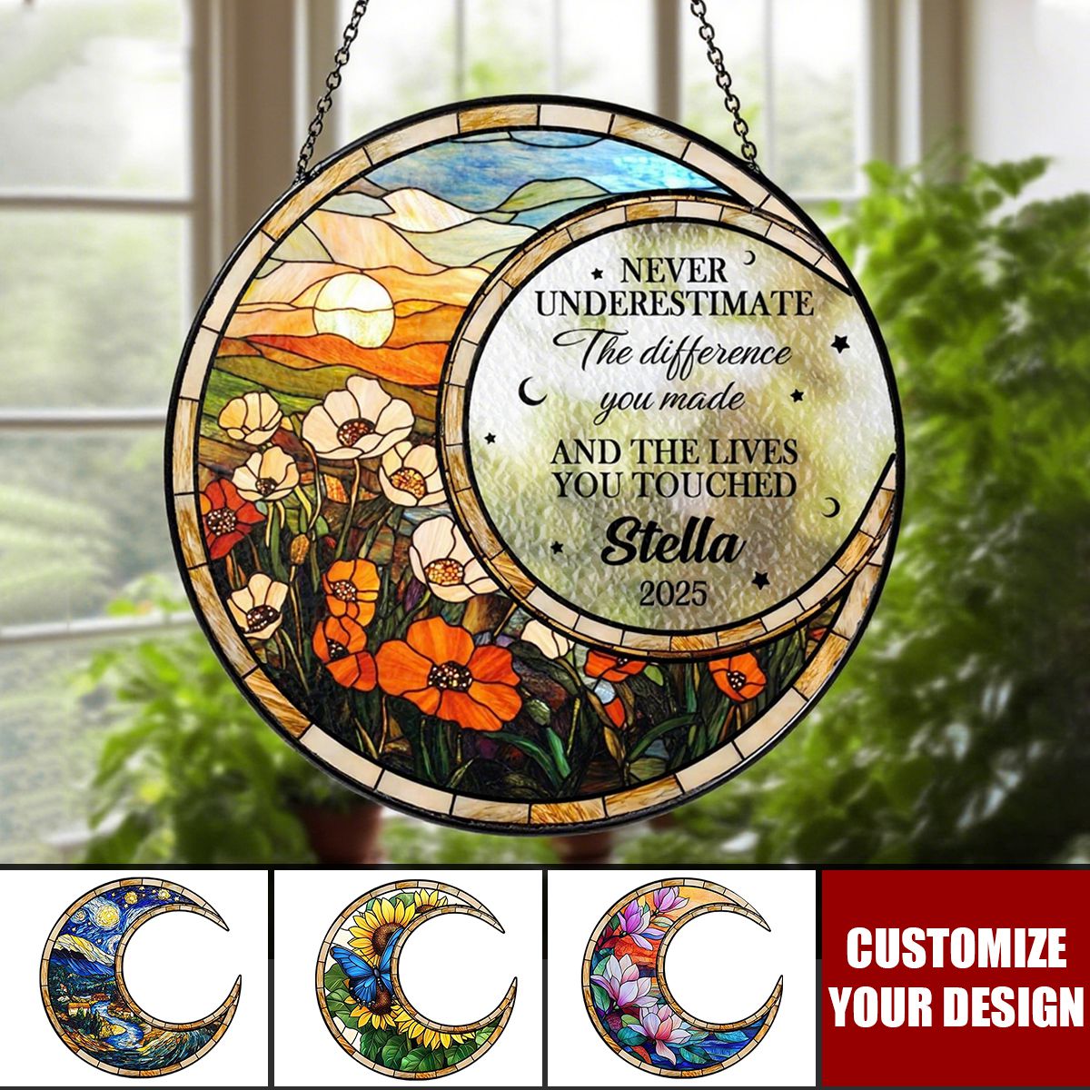 Personalized Retirement Stained Glass Suncatcher, Floral Retirement Window Decor, Coworker Gifts