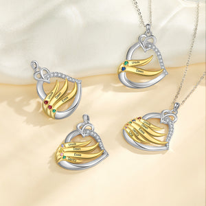 Personalized Golden Intertwined Heart Birthstone Necklace, Mother's Day Gift