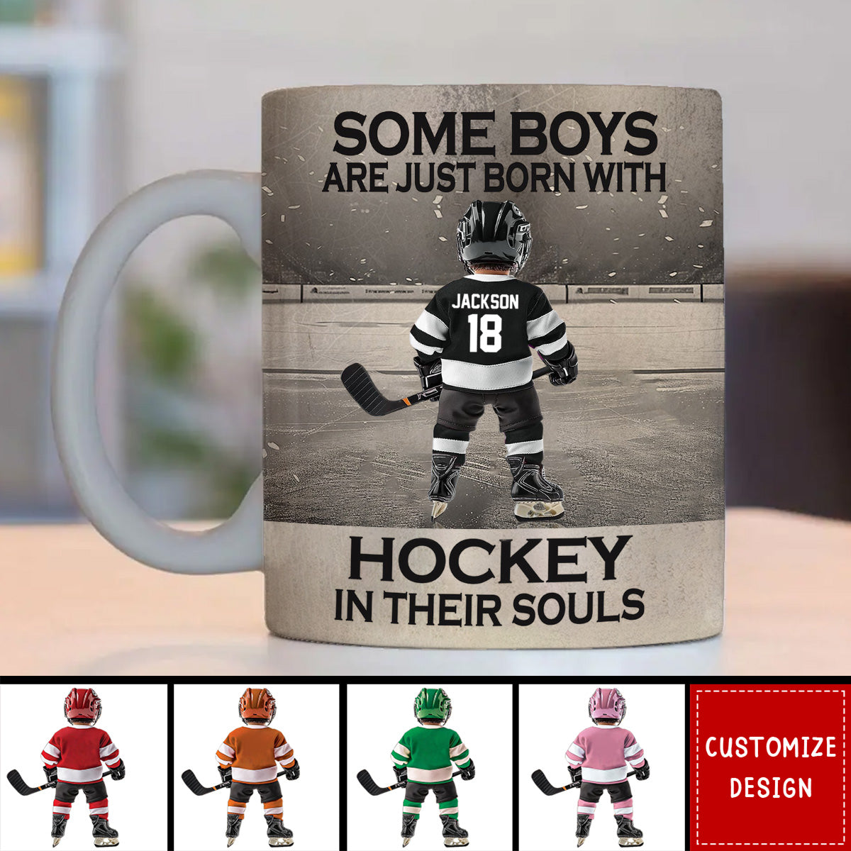 Some Boys Are Just Born With Hockey - Personalized Hockey Kid Mug - Gift For Hockey Lovers