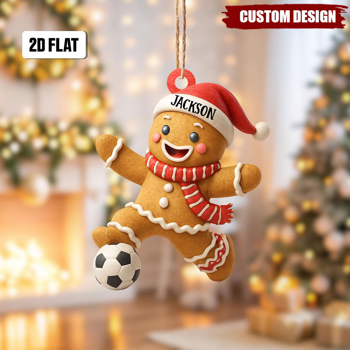 Personalized Soccer Player 2D Flat Ornament, Custom Name Number Soccer Ornament, Soccer Keepsake, Soccer Gingerbread Ornament, Gift for Kids