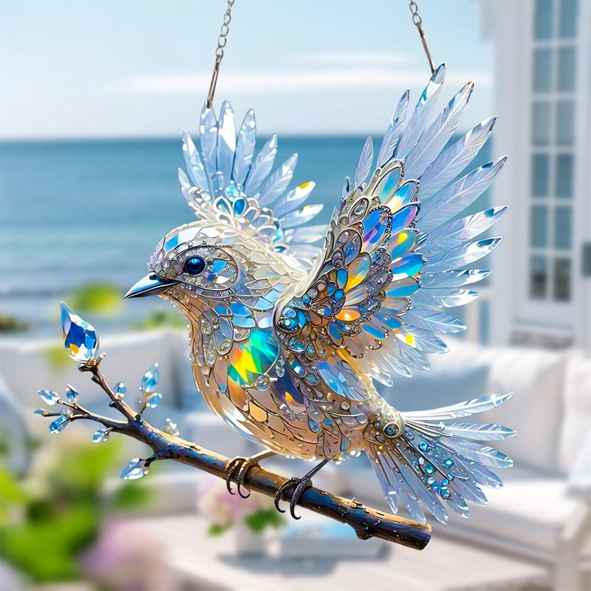 Crystal Sky Bluebird Window Hanging - Gift for Bird Lover