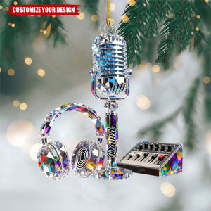 Personalized Stained Glass Microphone And Headphone Themed Ornament