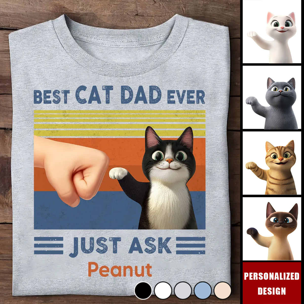 Best Cat Dad Cute Cartoon Funny Cats-Personalized Shirt-Gift for Cat Dads
