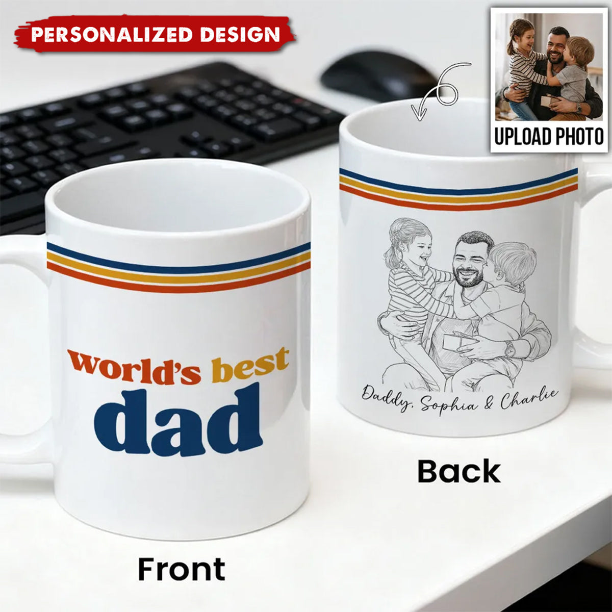 Retro World's Best Dad Pencil Sketch Art Style-Personalized Mug-Father's Day Gift