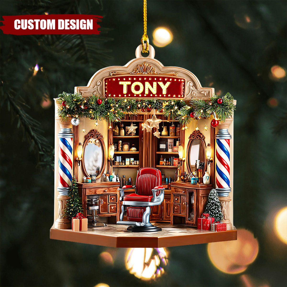 2D FLAT Personalized Barber Shop Christmas Ornament, Custom Shape Barber Acrylic Ornament, Christmas Gift For Barber, Barber Shop Decor
