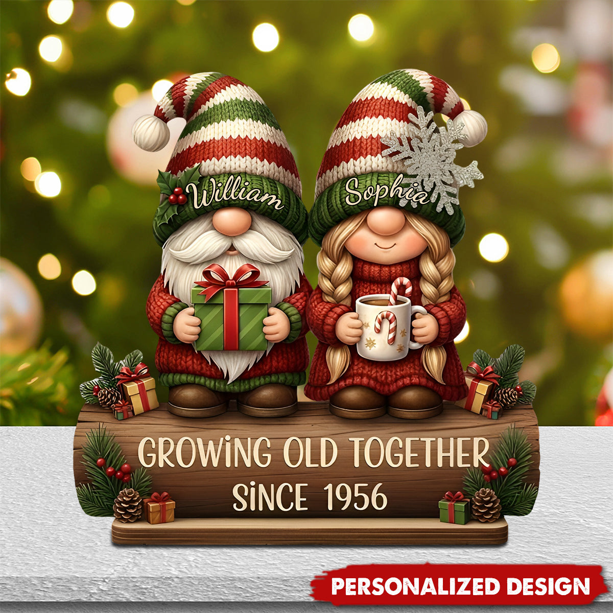 Couple Growing Old Together Plaque, Personalized Christmas Standing Wooden Plaque, Xmas Decor For Couples And Grandparents