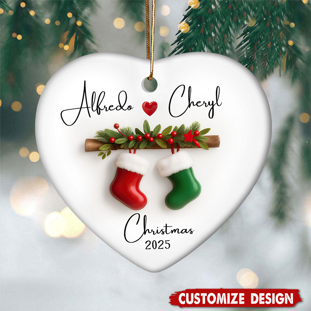 Personalized Stocking Couple Christmas Ornament - Gift For Couple