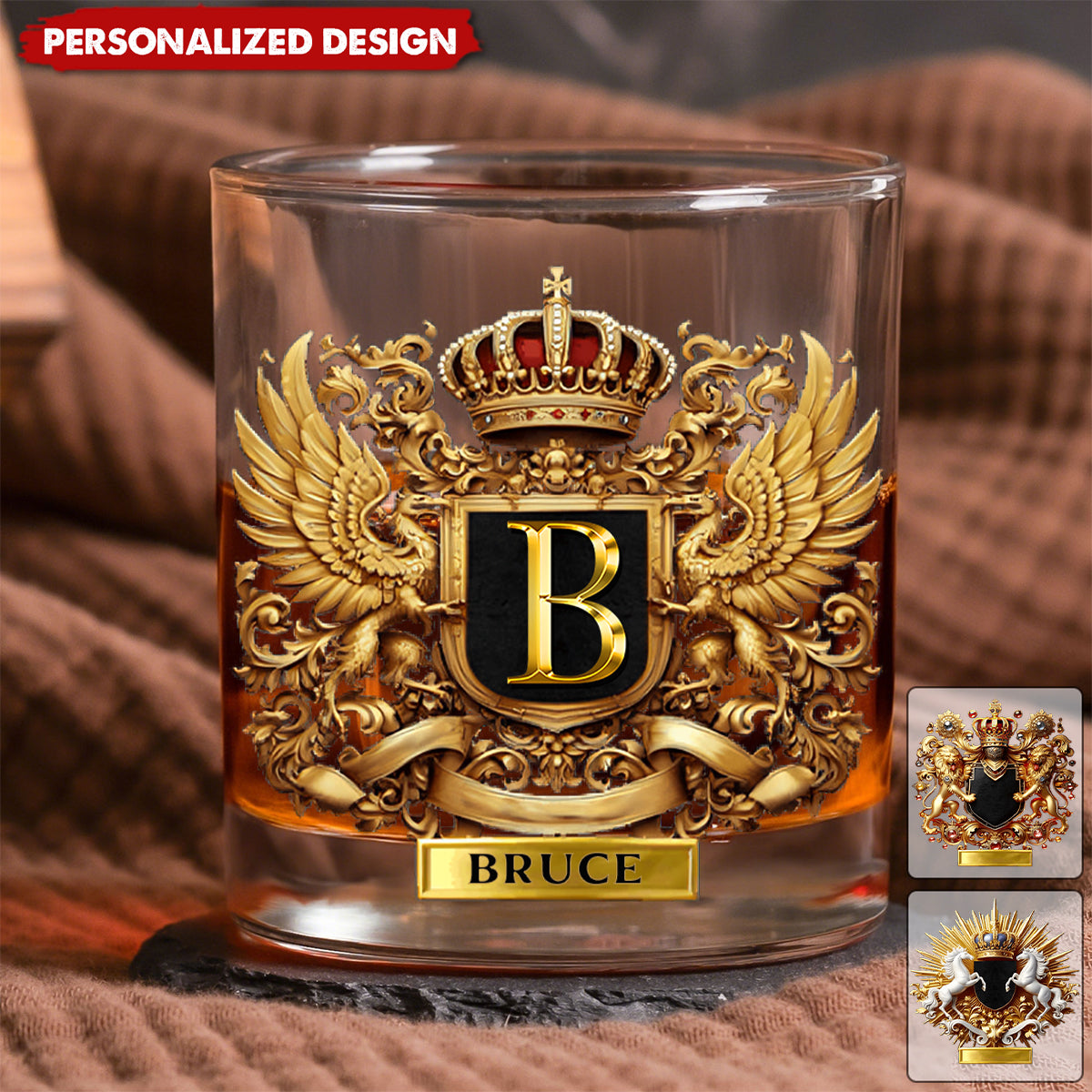Lion/ Eagle/ Horse Coat Of Arms-Personalized Whiskey Glass