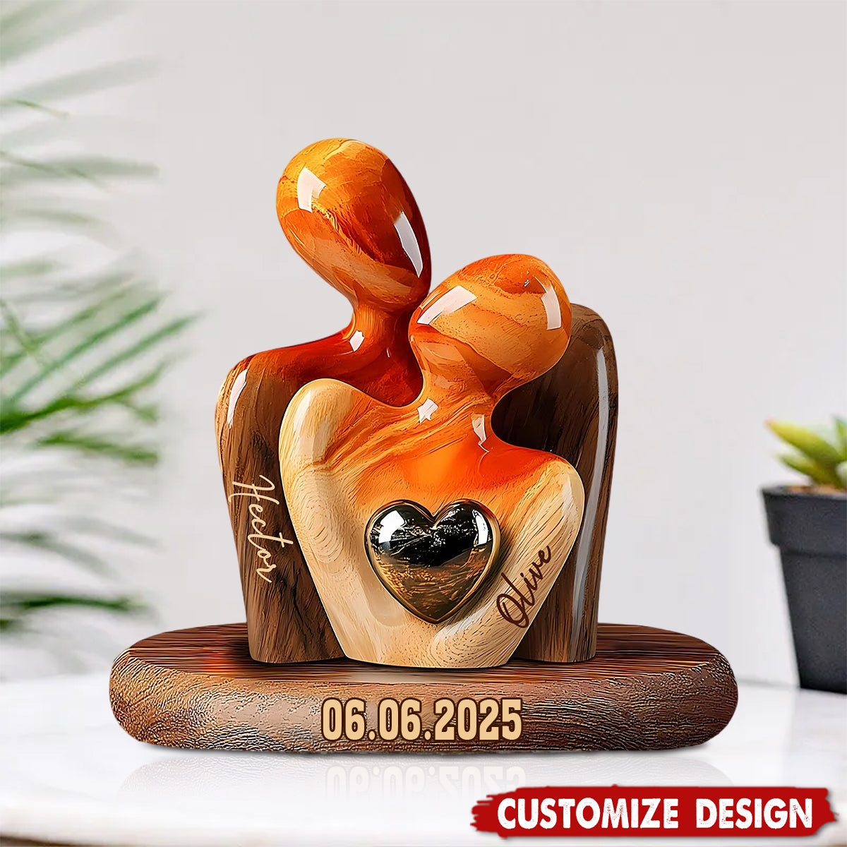 Elegant Couple Statue with Heart Inlay - Personalized Couple Acrylic Plaque