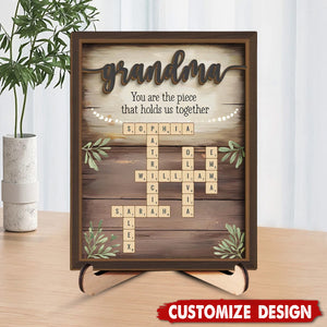 Her Love Is The Thread That Stitches Our Family Together - Family Personalized Custom 2-Layered Wooden Plaque With Stand - Mother's Day Gift For Mom, Grandma