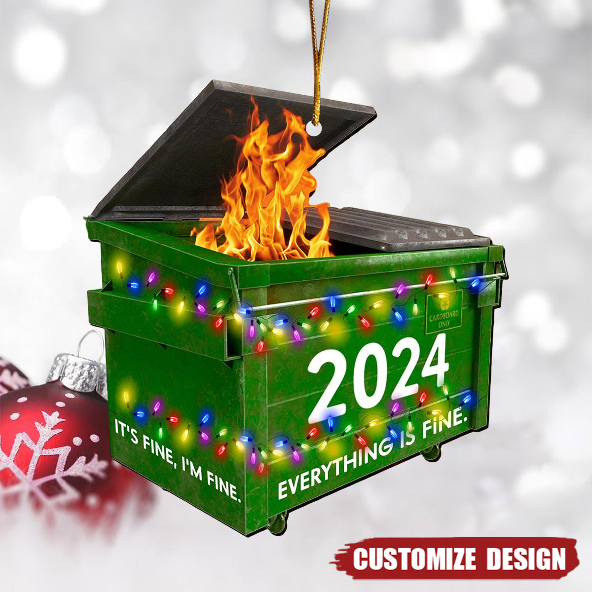 Dumpster on Fire Ornament, 2024 New Release Personalized Funny Christmas Ornament, Xmas Gag Gift