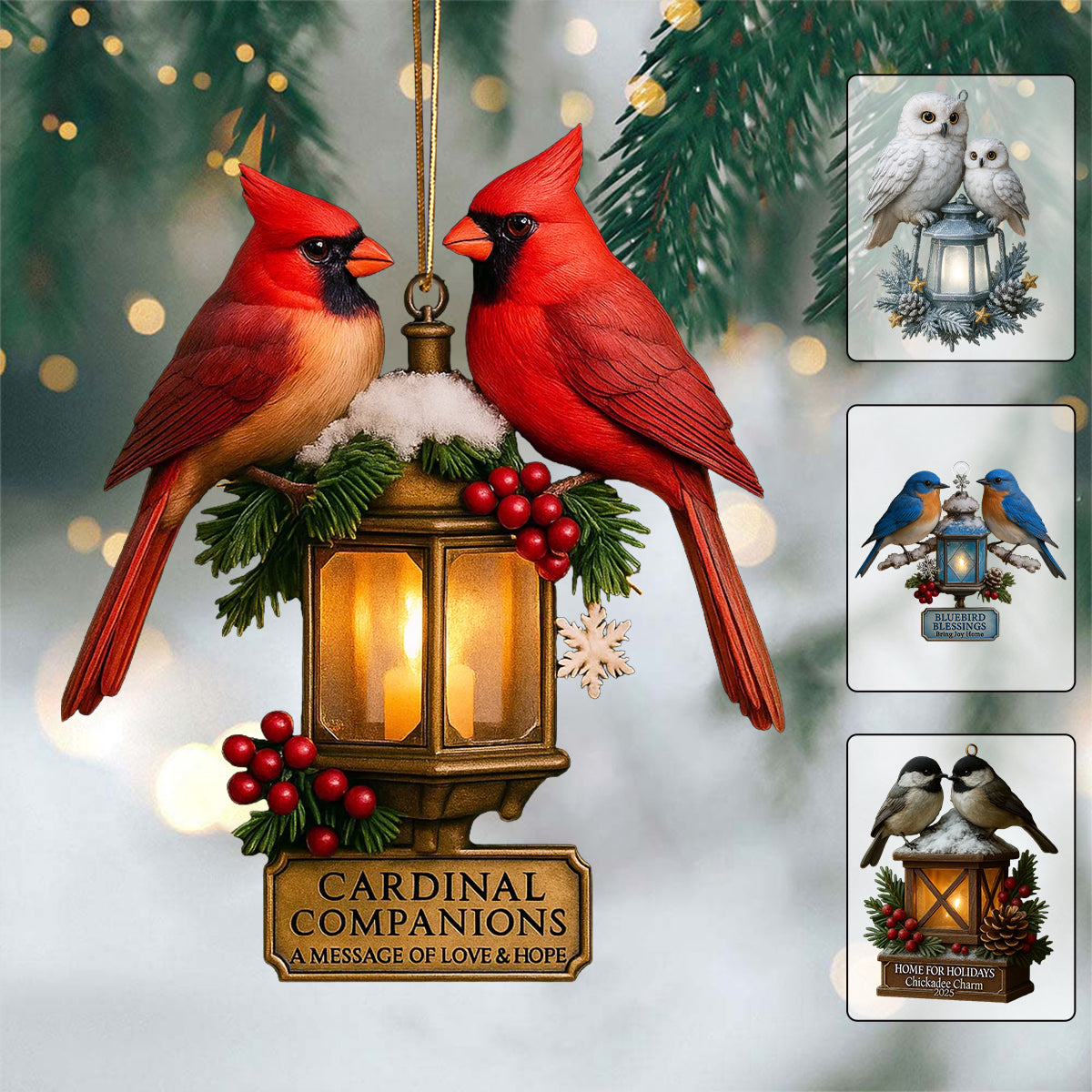 “Winter Lantern Birds” — Colorful Christmas Tree Bird Ornament