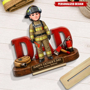 Proud American Firefighter Dad-Personalized Wooden Plaque-Father's Day Gift For Dad