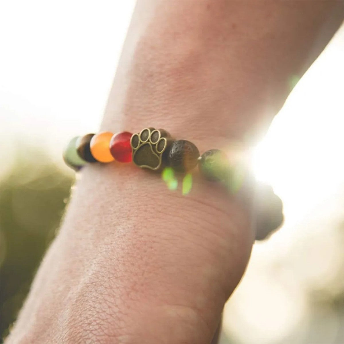 To My Furbaby in Heaven-Rainbow Heart Paw Print Beaded Bracelet