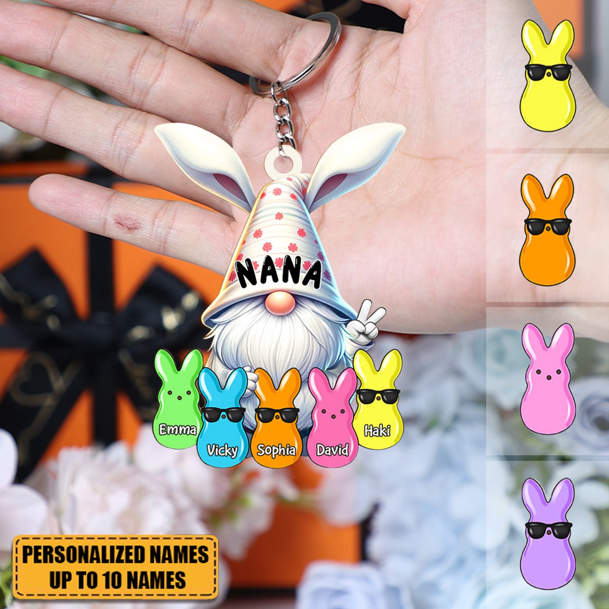 Bunny Nana Grandma Easter Grandkids Personalized Acrylic Keychain