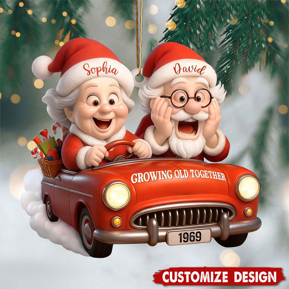 Personalized Growing Old Together Santa Car Christmas Ornament -  Gift for Married Couple