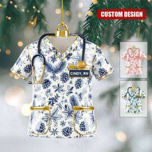 Personalized Toile De Jouy Scrubs Nurse Uniform Ornament - Gift For Nurse