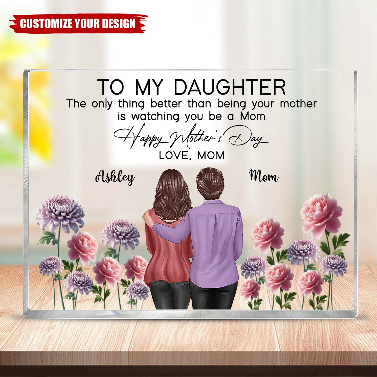 To My Daughter From Mom Happy Mother's Day Birth Flower Personalized Acrylic Block Plaque, Mother's Day Gift For Daughter