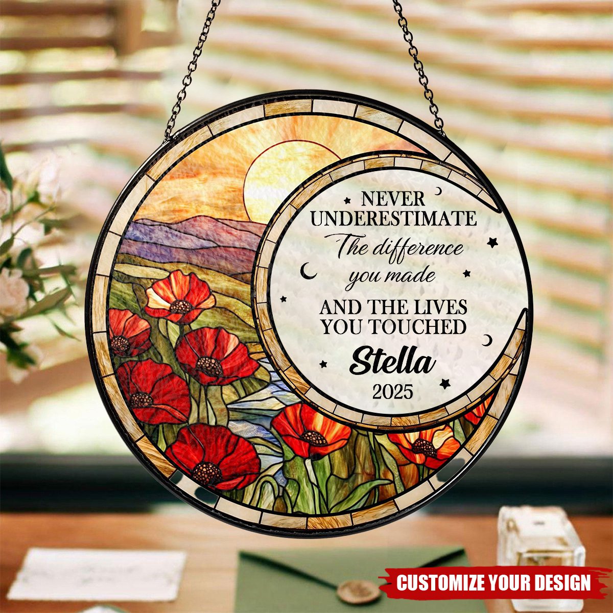 Personalized Retirement Stained Glass Suncatcher, Floral Retirement Window Decor, Coworker Gifts