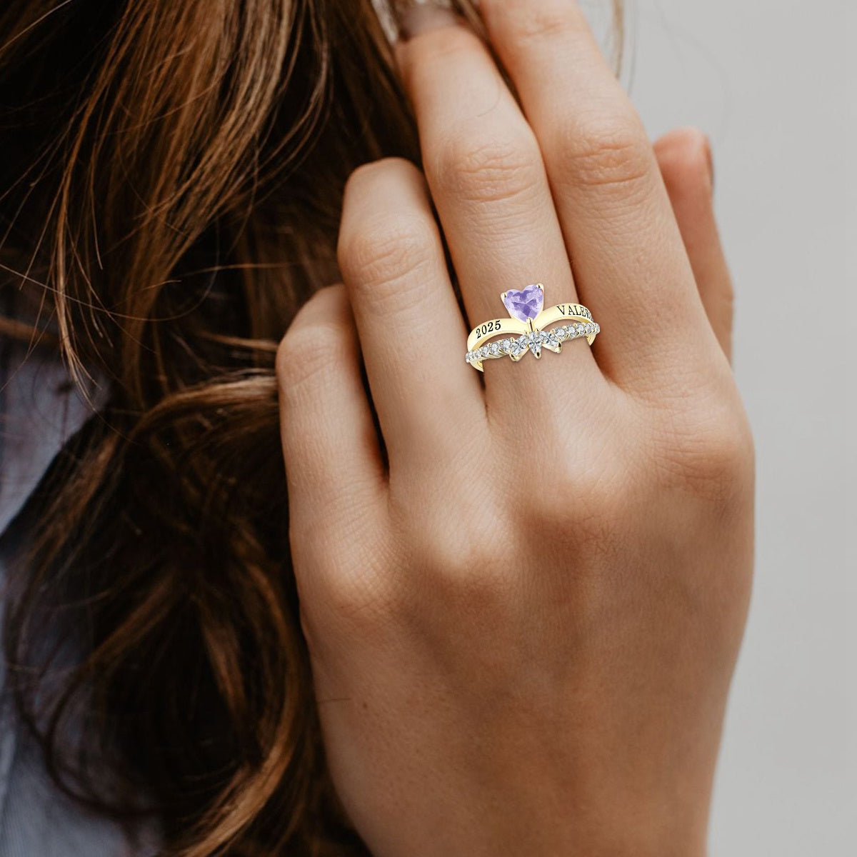 Personalized Engraved Graduation Flowered Heartbeat Birthstone Ring, Graduation Gift