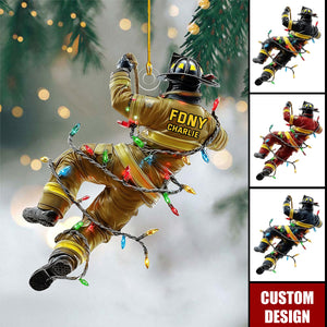 Holiday Rescue - Personalized Firefighter Acrylic Ornament - Gift For Firefighter