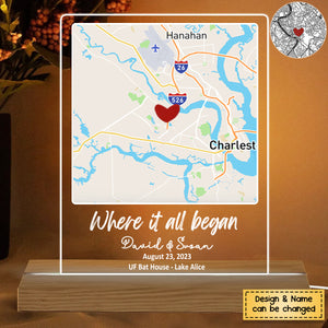 Our First Date - Personalized Couple Map Plaque LED Night Light