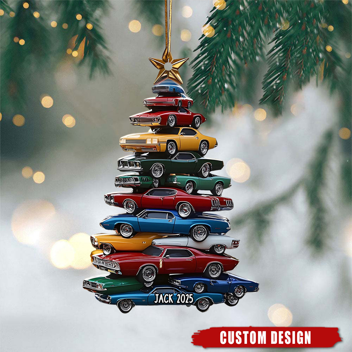 Personalized Name Car Stack Christmas Ornament - Gift For Car Lover