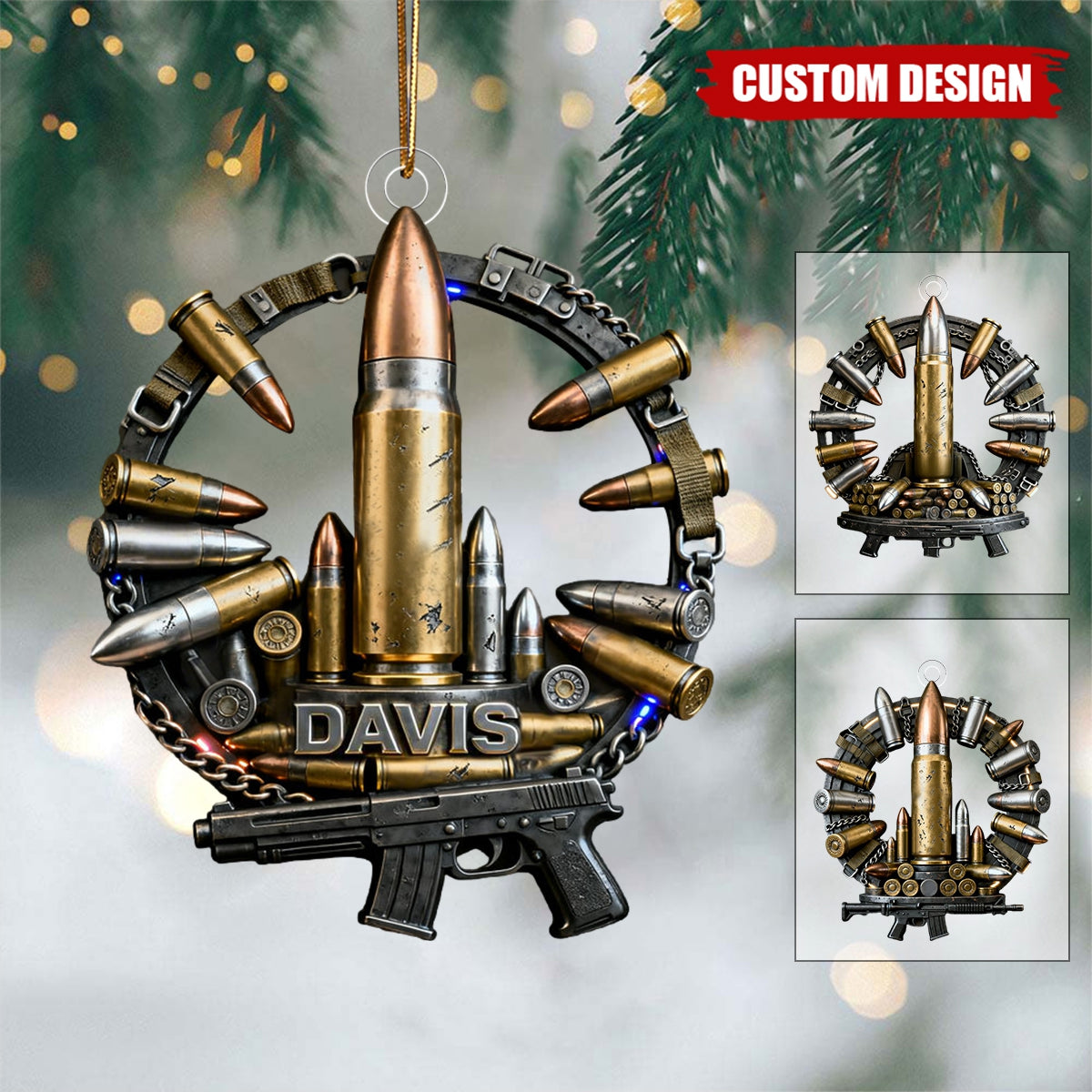 Personalized Gun Bullet Ornament - Gift For Amry, Gun Lovers