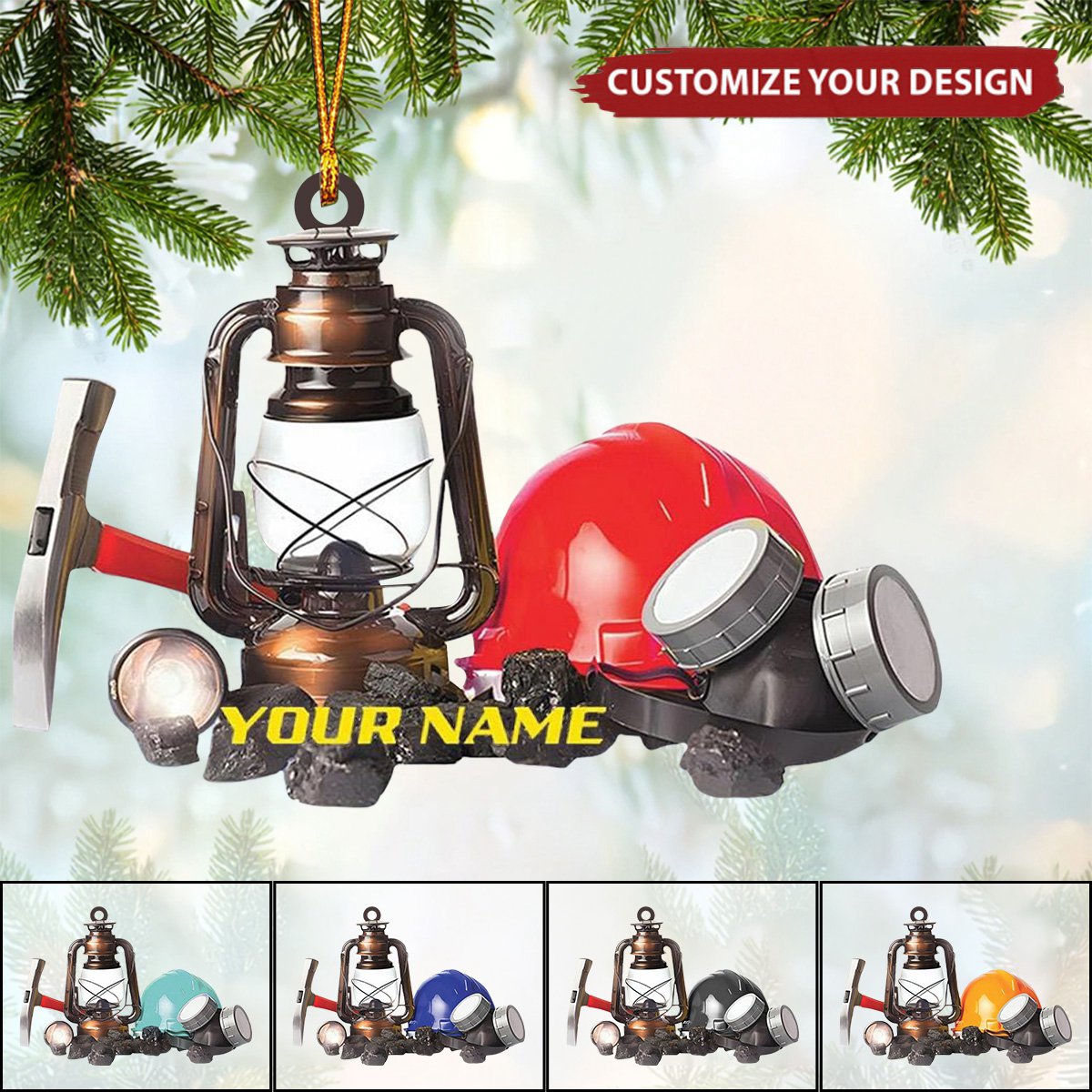 Personalized Miner Helmet and Lantern Christmas Ornament Gift For miner - 2024 New Release
