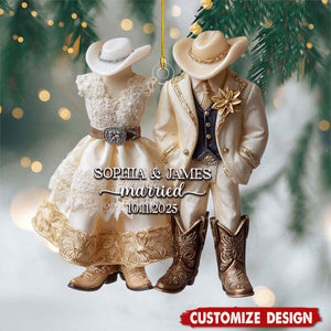 Personalized Country Wedding Ornament, Christmas Gifts For Cowboy Cowgirl Couple, Just Married Ornament, Western Wedding Gift